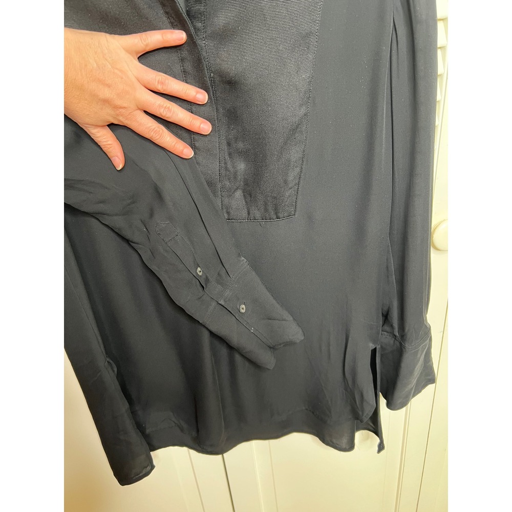 Vince 100% Silk Tuxedo Blouse Black Long Sleeve Bell Cuff Size M - Picture 5 of 9